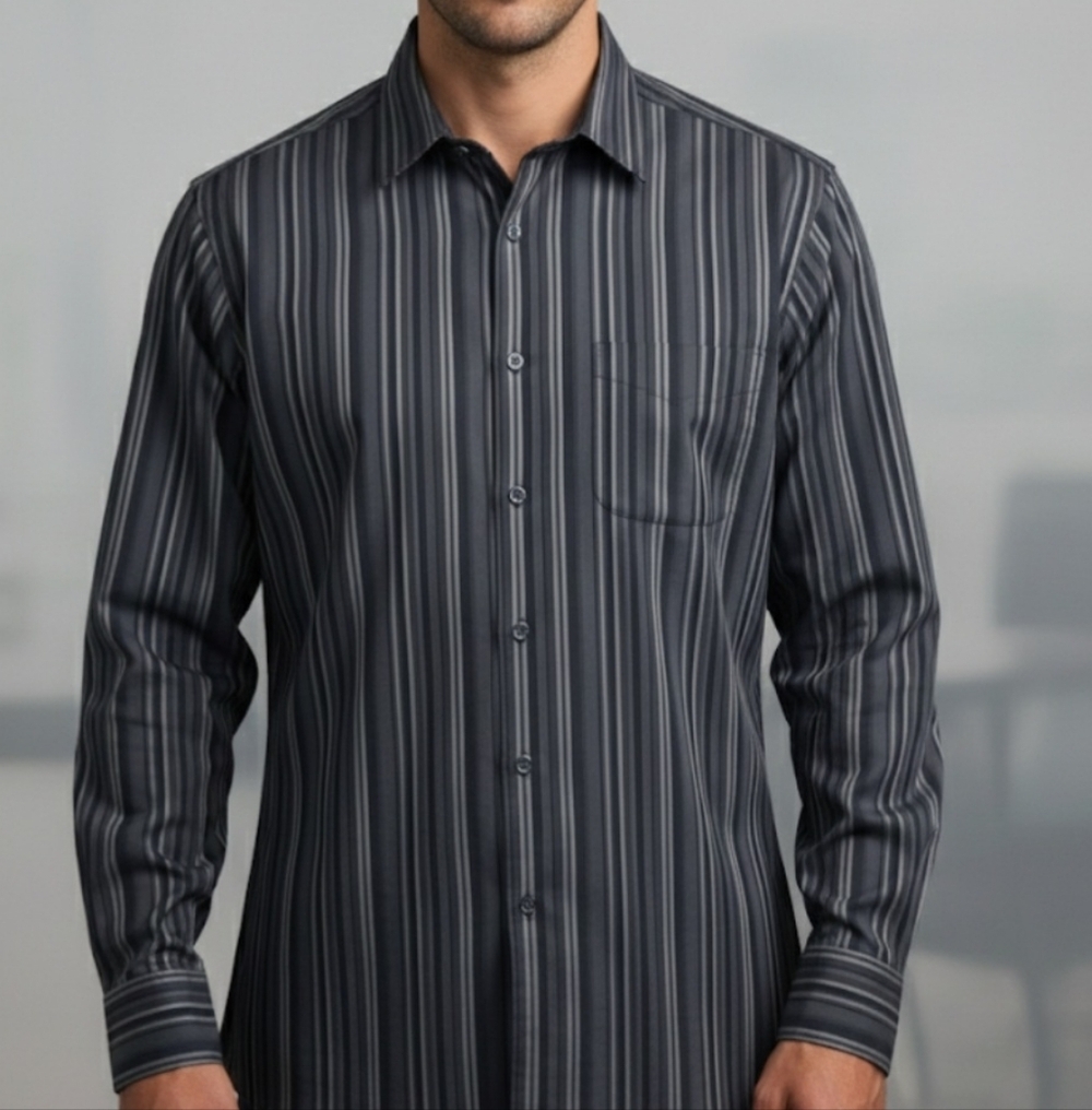 Kenneth Cole Men's Shirt Size XXL  Striped Button Up Long Sleeve Black Gray 01